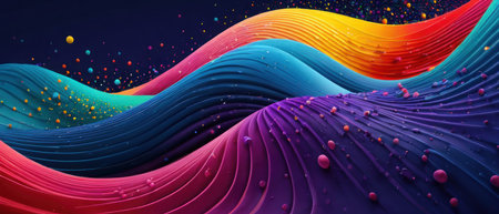 Vibrant abstract wave pattern with gradient shades of colors. Ideal for modern design, creative projects, and artistic backgrounds.の素材