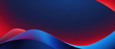 Abstract blue and red flowing waves design. Modern minimalist background for presentation, website, poster, banner, flyer, or social media.の素材