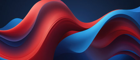 Abstract blue and red flowing waves design. Modern minimalist background for presentation, website, poster, banner, flyer, or social media.の素材