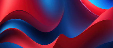 Abstract blue and red flowing waves design. Modern minimalist background for presentation, website, poster, banner, flyer, or social media.の素材