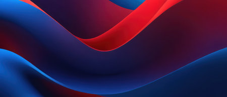 Abstract blue and red flowing waves design. Modern minimalist background for presentation, website, poster, banner, flyer, or social media.の素材