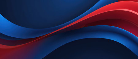 Abstract blue and red flowing waves design. Modern minimalist background for presentation, website, poster, banner, flyer, or social media.の素材