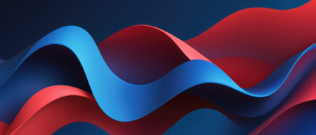 Abstract blue and red flowing waves design. Modern minimalist background for presentation, website, poster, banner, flyer, or social media.の素材