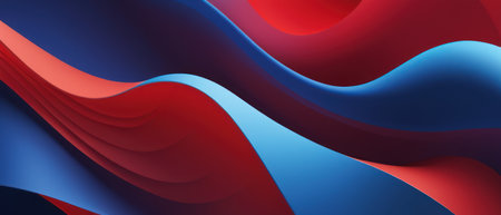 Abstract blue and red flowing waves design. Modern minimalist background for presentation, website, poster, banner, flyer, or social media.の素材