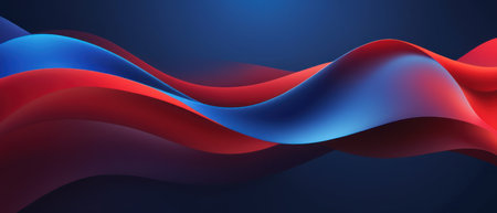 Abstract blue and red flowing waves design. Modern minimalist background for presentation, website, poster, banner, flyer, or social media.の素材