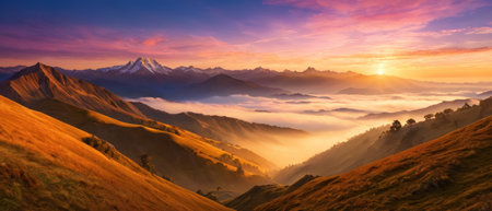 mountain lanscape. golden hour view of mountainの素材