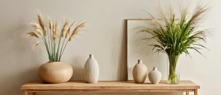 minimalist wooden shelf against a plain white wallの素材