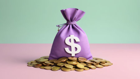 Money concept. money bag, coins stack and banknotes. 3d isometric designの素材