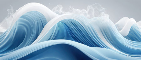 3D Wave. Blue, white abstract dreamy wave flowing, smokey fabricの素材