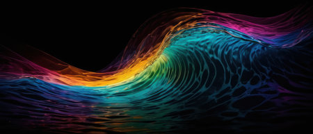 A colorful wave pattern set against a dark backgroundの素材