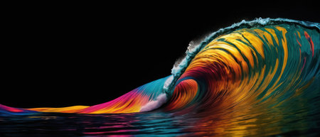 A colorful wave pattern set against a dark backgroundの素材