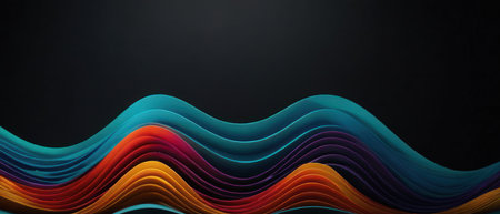 A colorful wave pattern set against a dark backgroundの素材