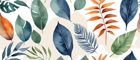 tropical leaves with a mix of vibrant orange and muted blue tonesの素材