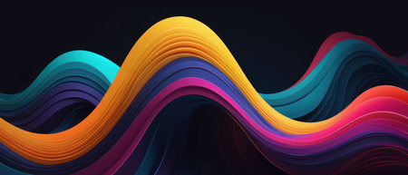 A colorful wave pattern set against a dark backgroundの素材