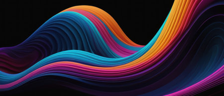 A colorful wave pattern set against a dark backgroundの素材