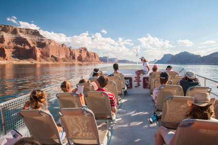 Tourists exploring Lake Powell on tour boat.のeditorial素材