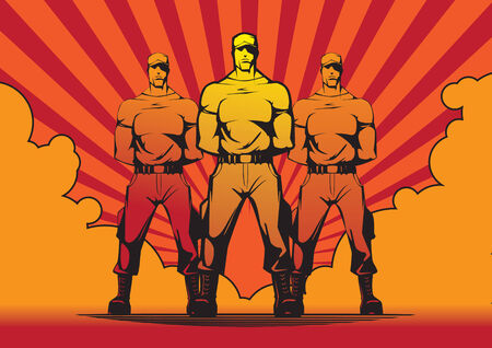 Three courageous soldiers against beamsのイラスト素材