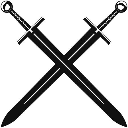 Two crossed swords on a white backgroundのイラスト素材