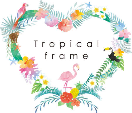 Heart tropical decoration vector frameのイラスト素材