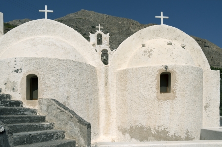 Church in Kamari on the island of Santorini in Greece の写真素材