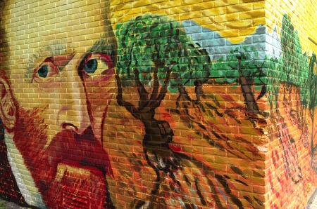 In Wassenaar, The Netherlands, is a power house brightened up with a graffiti drawing of Vincent van Gogh のeditorial素材