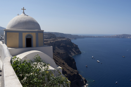 Church in Thira on Santorini island in Greece の写真素材
