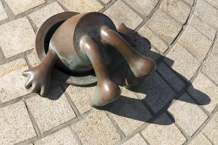 THE HAGUE - NETHERLANDS - CIRCA APRIL 2015: Sculpture garden, with sculptures from the American Tom Otterness on the boulevard in Scheveningen called Fairytale Sculptures by the Sea.のeditorial素材