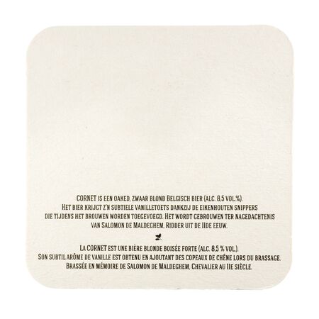 NETHERLANDS - LEIDSCHENDAM - MARCH 11, 2018: Cornet beermat. Isolated on white background.のeditorial素材