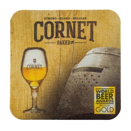 NETHERLANDS - LEIDSCHENDAM - MARCH 11, 2018: Cornet beermat. Isolated on white background.のeditorial素材