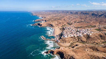 Atlantic or Mediterranean geography creates a vivid Moroccan seascape with varied shoreline textures.