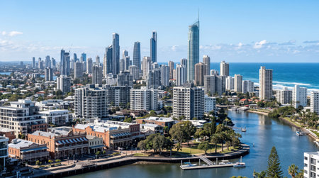 Distinctive historic city scenery at Gold Coast Skyline, combining Australian heritage or natural character with layered depth and atmospheric Pacific light.