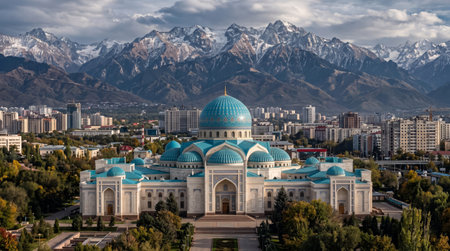 Distinctive historic landmark scenery at Almaty Central State Museum, combining Kazakh heritage or natural character with layered depth and atmospheric Central Asian light.