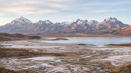 Distinctive nature scenery at Poopo Lake Basin, combining Bolivian heritage or natural character with layered depth and atmospheric South American light.