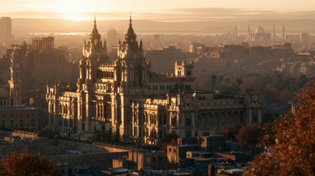 Cairo Baron Empain Palace appears in cinematic natural light, combining detailed foreground elements with an expansive scenic background.