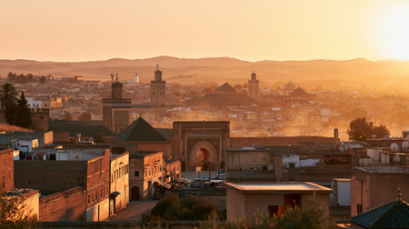 Atmospheric Morocco destination imagery featuring Meknes Bab Mansour, strong visual depth and clear environmental detail for commercial stock use.