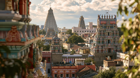 A refined travel view of Chennai Kapaleeshwarar Temple with realistic textures, layered composition and distinctive regional character.
