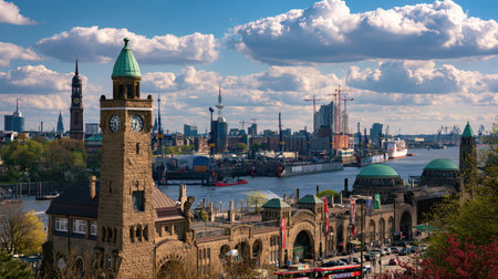 A refined travel view of Hamburg Landungsbrucken with realistic textures, layered composition and distinctive regional character.