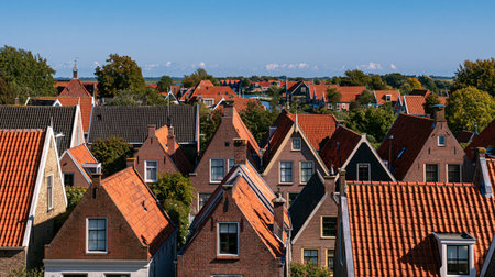 Broek in Waterland Village appears under bright sunlight with crisp atmosphere, balanced compression and detailed foreground to background separation.