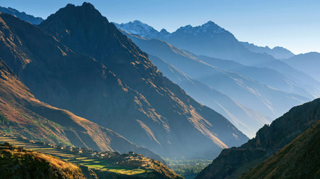 A clear daytime travel view of Sacred Valley Ollantaytambo with layered perspective, authentic regional detail and vibrant natural tones.