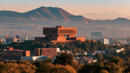 Commercial Mexico destination imagery featuring Mexico City Ciudad Universitaria Library, realistic textures, strong depth and clear natural illumination.