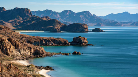 Commercial Mexico destination imagery featuring Loreto Bay, realistic textures, strong depth and clear natural illumination.