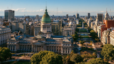 Buenos Aires Palace of Congress appears under bright sunlight with crisp atmosphere, balanced compression and detailed foreground to background separation.