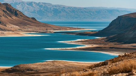 Dead Sea Panoramic View appears under bright sunlight with crisp atmosphere, balanced compression and detailed foreground to background separation.