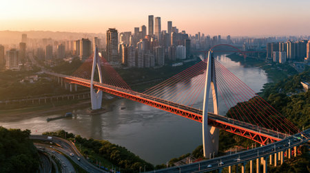 Hongya Cave Bridge Chongqing offers a clear elevated travel view with realistic local detail, broad geographic context and layered atmospheric separation.