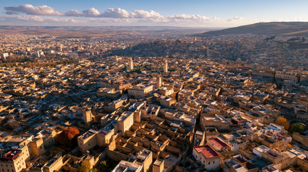 Fes el Bali offers a clear elevated travel view with realistic local detail, broad geographic context and layered atmospheric separation.