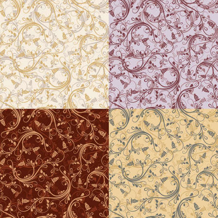 Vintage floral seamless pattern. Vector. Seamless texture with flowers. Endless floral pattern. Four color variationsのイラスト素材