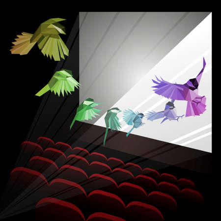 Rainbow bird in motion. Low-polyのイラスト素材