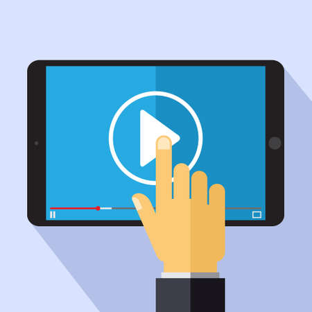 Vector video marketing concept in flat style - video player on the screen of tablet pc - infographics design elementのイラスト素材