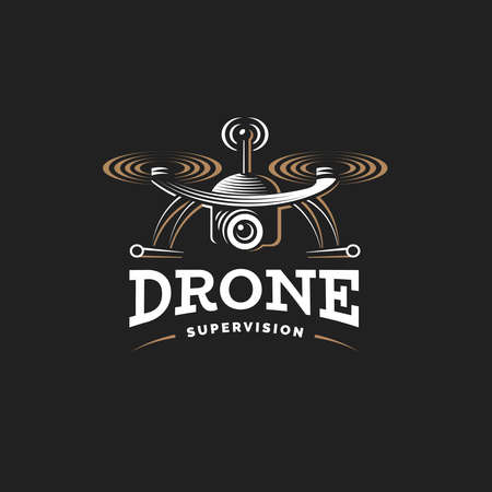 Drone quadrocopter logo design template, emblem on dark background EPS 10のイラスト素材