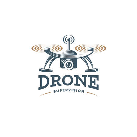 Drone quadrocopter logo design template, emblem on white background EPS 10のイラスト素材